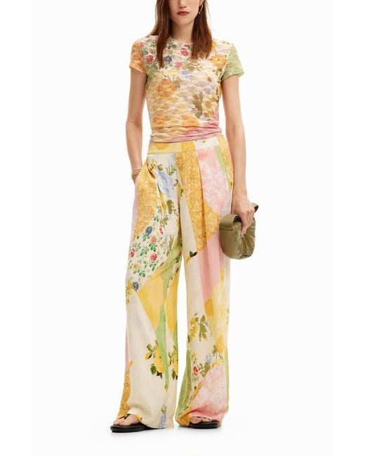 Desigual Yellow Patched Palazzo Pants, Viscose