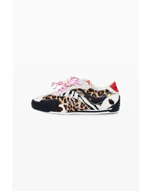 Desigual Black Patchwork Animal Print Sneakers, Cow Leather
