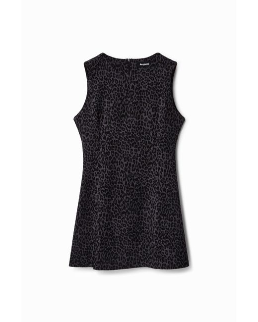 Desigual Black Short Slim Dress With Animal Print