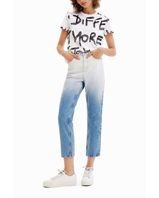 Desigual Blue Straight Cropped Degradé Jeans, Cotton