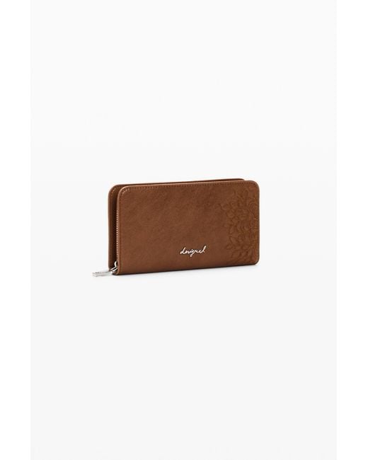Desigual Brown Medium Embroidered Wallet, Polyurethane