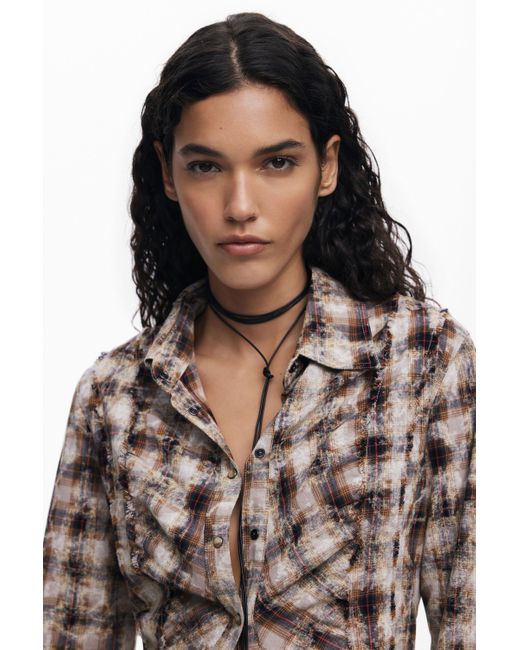 Desigual Brown Check Texture Shirt