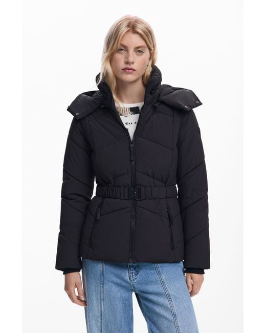 Desigual Blue Belted Padded Jacket