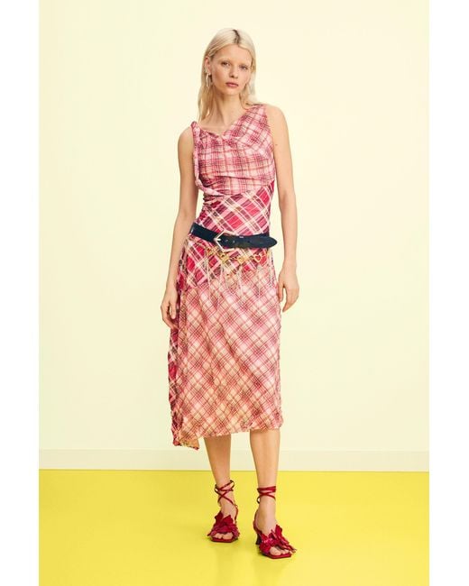 Desigual Red Checked Plaid Strap Dress, Polyester