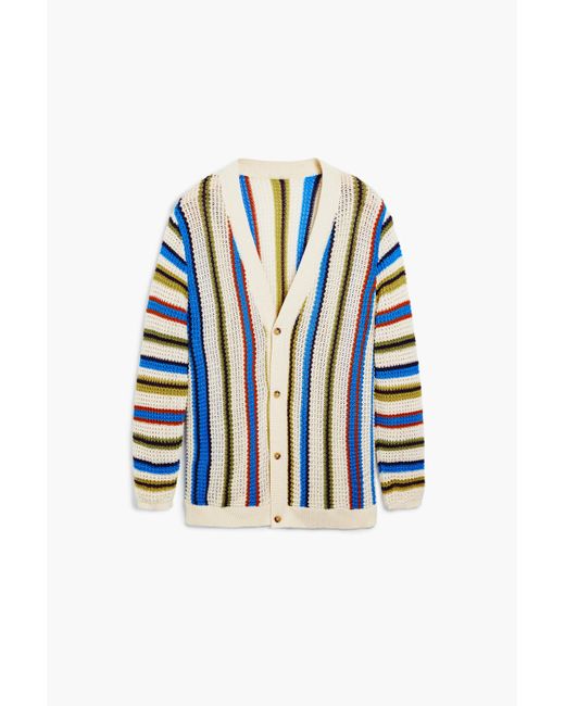 Desigual Blue Striped Knit Cardigan, Cotton for men