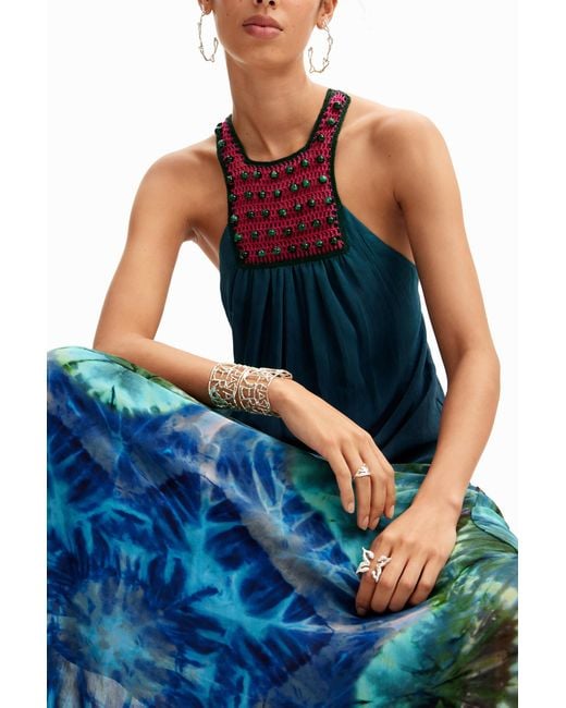 Desigual Blue Long Arty Tie-Dye Dress, Viscose