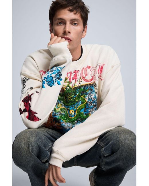 Desigual Gray Printed Sweatshirt Japan, Cotton for men