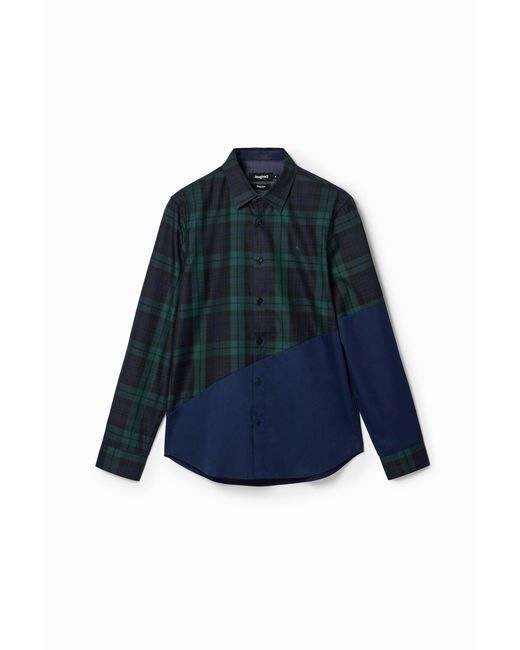 Desigual Blue Patchwork Check Shirt, Cotton for men