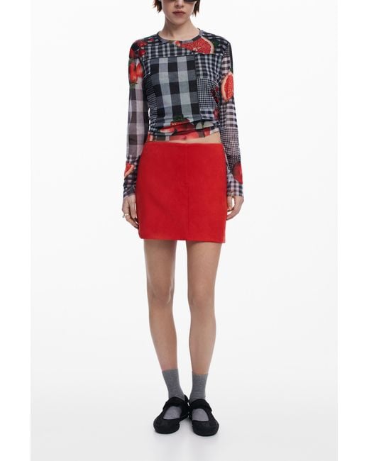 Desigual Red Vichy Tulle Fruit T-Shirt, Polyester