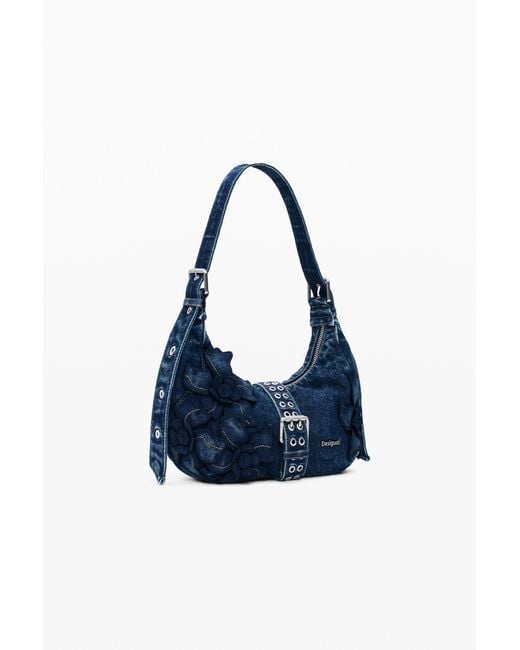 Desigual Blue Small Denim Flower Bag