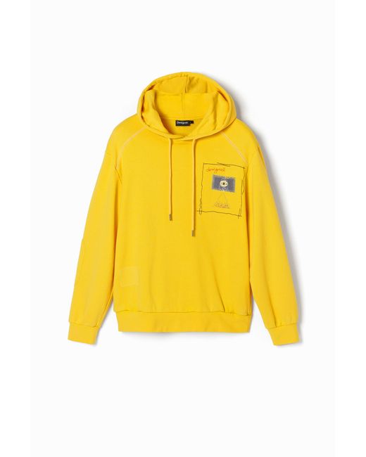 Desigual Yellow Patchwork Message Hoodie for men