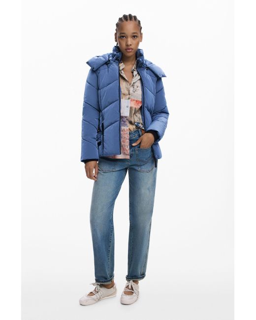 Chaqueta Acolchada Corta Tornasol Desigual de color Blue