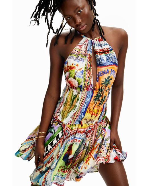 Desigual Multicolor Stella Jean Arty Postcard Short Dress