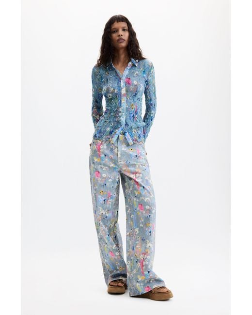 Desigual Blue Floral Print Shirt, Polyester