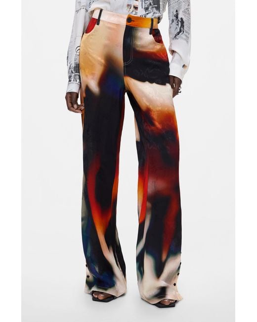 Desigual Red Long Printed Trousers, Viscose