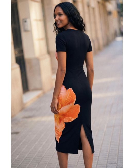 Desigual Black Long Floral Dress, Viscose
