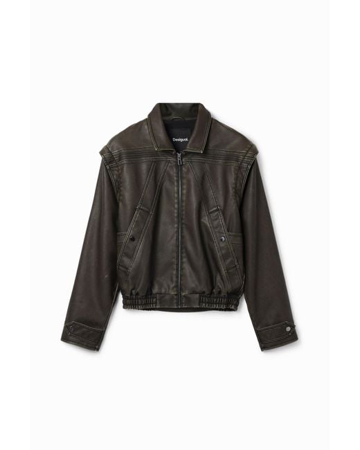 Desigual Black Leather-Effect Detachable Sleeve Jacket, Polyurethane