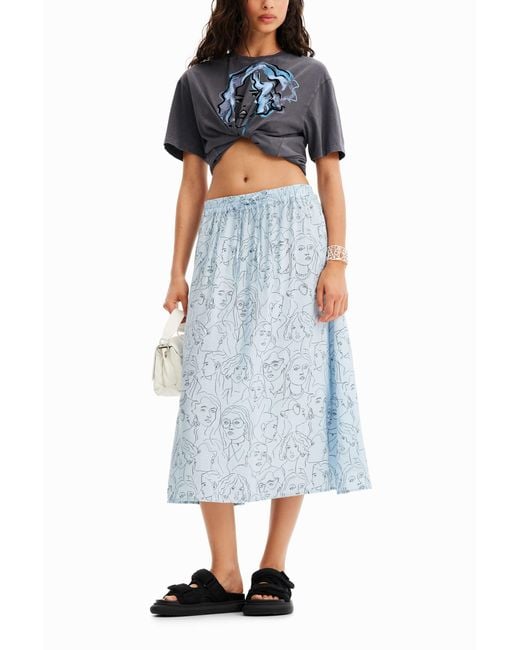 Desigual Blue Faces Midi Skirt