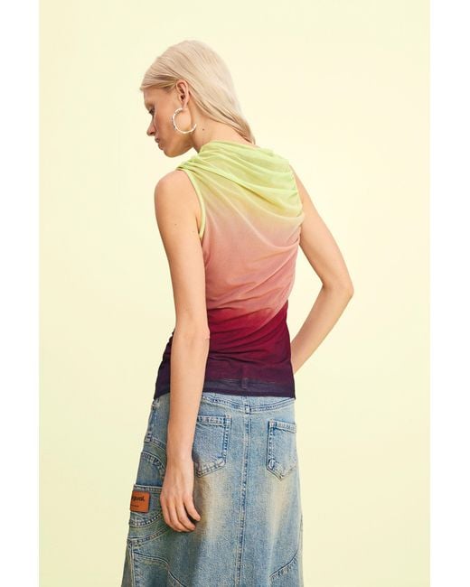 Desigual Red Draped Asymmetrical Top, Polyester