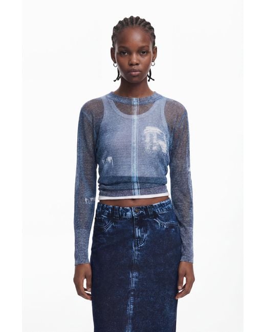 Jersey Efecto Denim, Azul Desigual de color Blue
