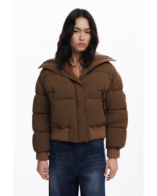 Desigual Brown Padded Bomber Jacket