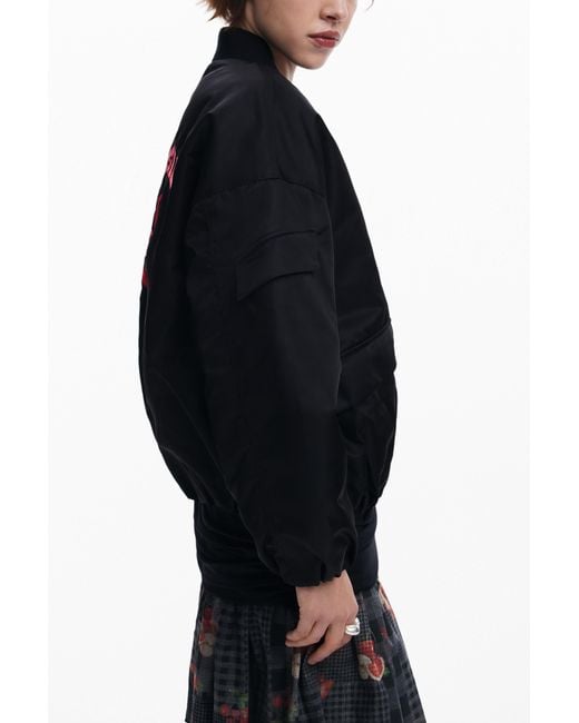 Desigual Black Cherry Bomber Jacket, Polyamide