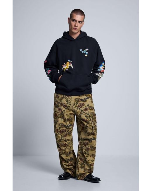 Desigual Blue Embroidered Hoodie, Cotton for men