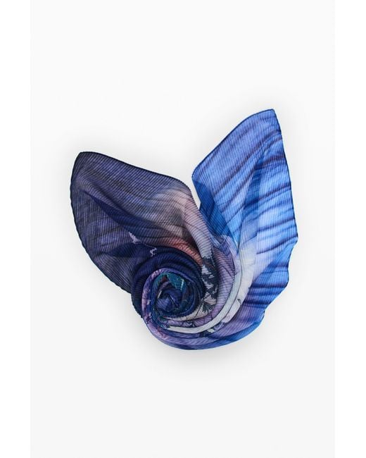 Desigual Blue Printed Flower Scarf, Polyester