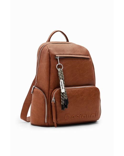 Desigual Brown Midsize Half-logo Backpack