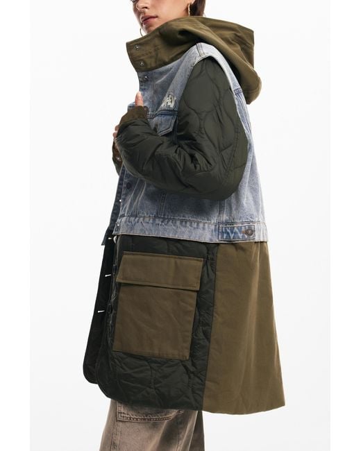 Desigual Blue Hybrid Parka With Mickey Hood, Cotton