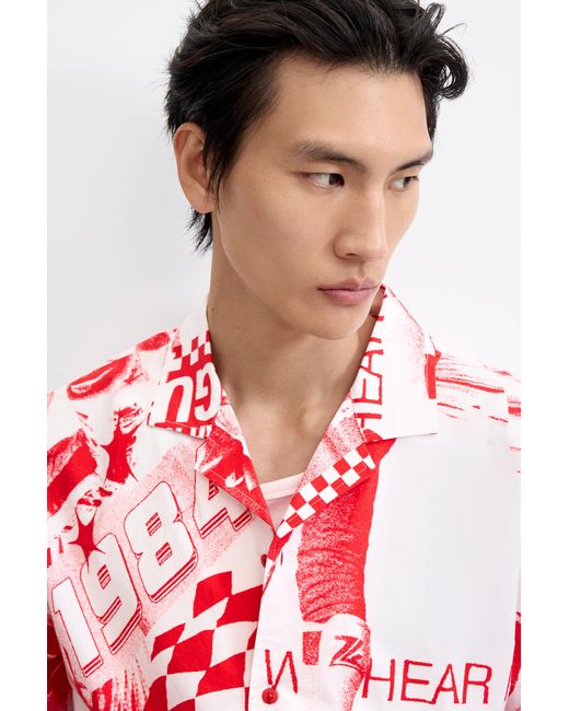Desigual Red Racing Printed Shirt, Cotton for men