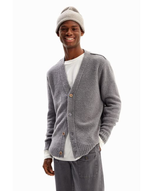 Desigual Gray Plain Textured Cardigan for men
