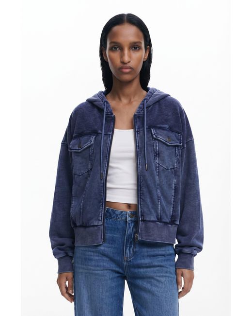 Desigual Blue Denim Print Sweatshirt, Cotton