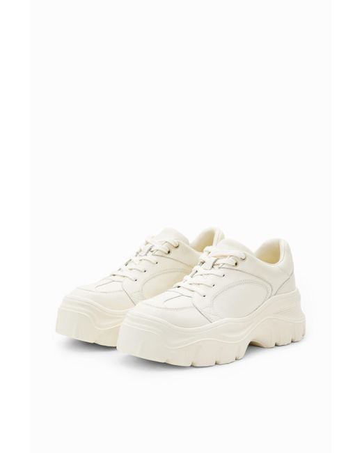 Desigual White Chunky Leather Sneakers