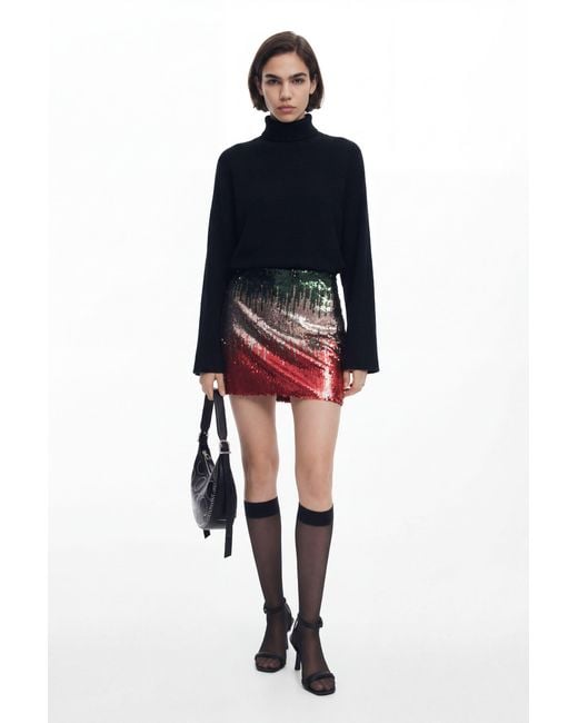 Desigual Red Sequin Miniskirt, Polyester