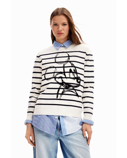 Desigual Blue Striped Mickey Mouse Pullover