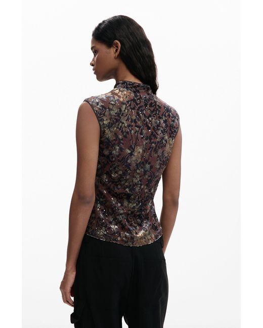 Desigual Black Oriental Sleeveless T-Shirt
