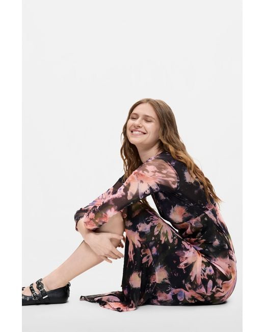 Desigual White Long-Sleeve Midi Dress