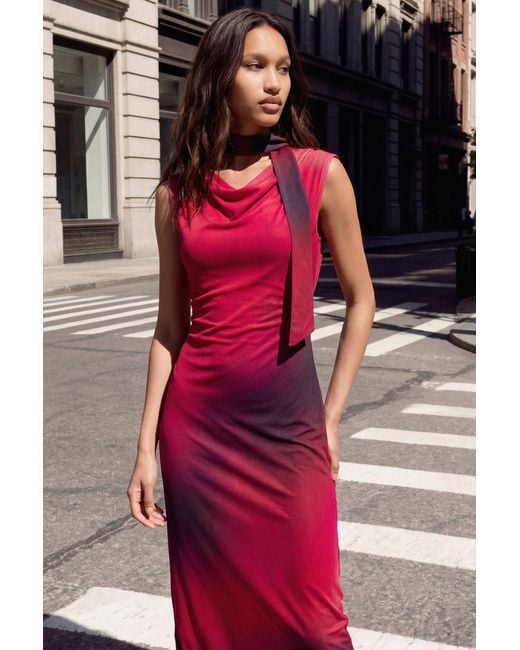 Desigual Red Asymmetric Draped Dress, Polyester