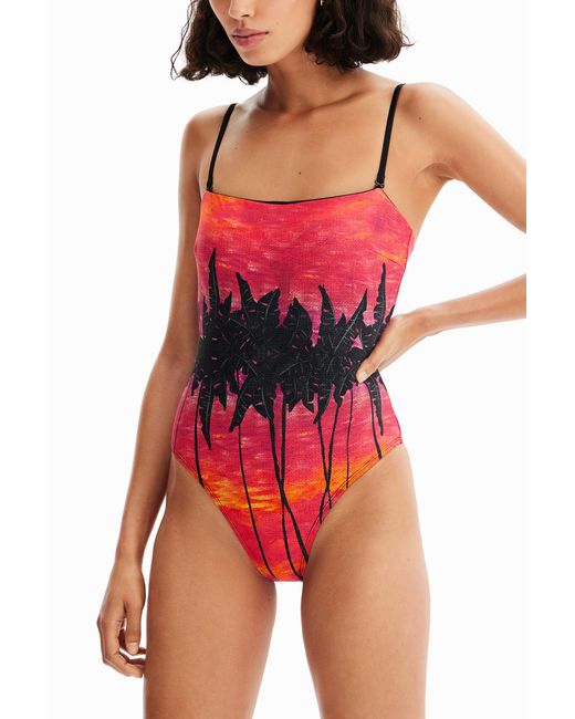Desigual Red Stella Jean Bandeau Swimsuit
