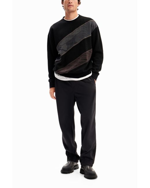 Desigual Black Patchwork Message Sweatshirt for men