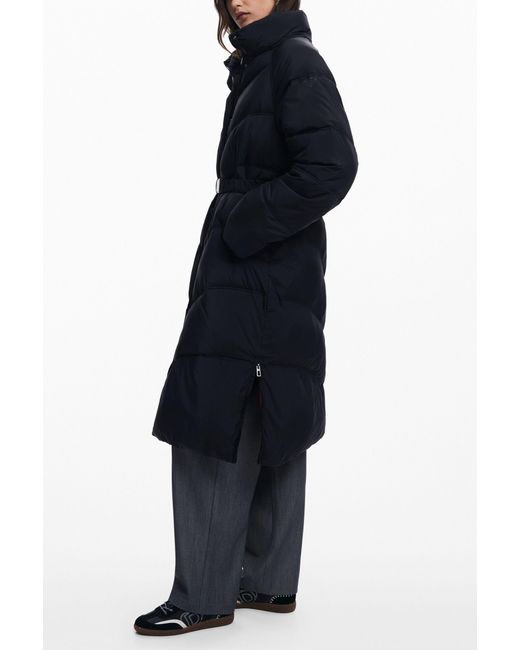 Desigual Blue Long Padded Coat, Polyamide