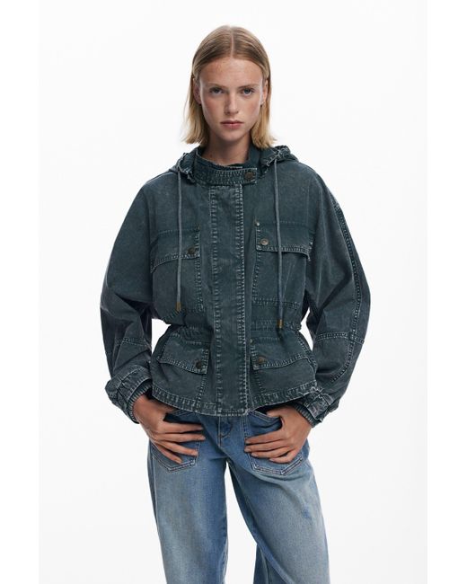 Desigual Blue Padded Parka Jacket, Cotton