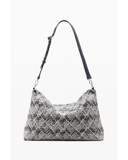 Desigual Gray Medium Bag With Studs Charm