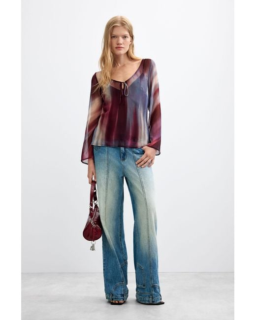 Desigual Red Sheer Long-Sleeve Blouse, Polyester