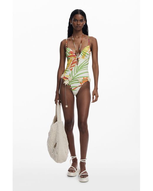 Desigual White Tropical Swimsuit