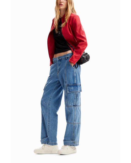 Desigual Red Slim Biker Jacket, Polyester