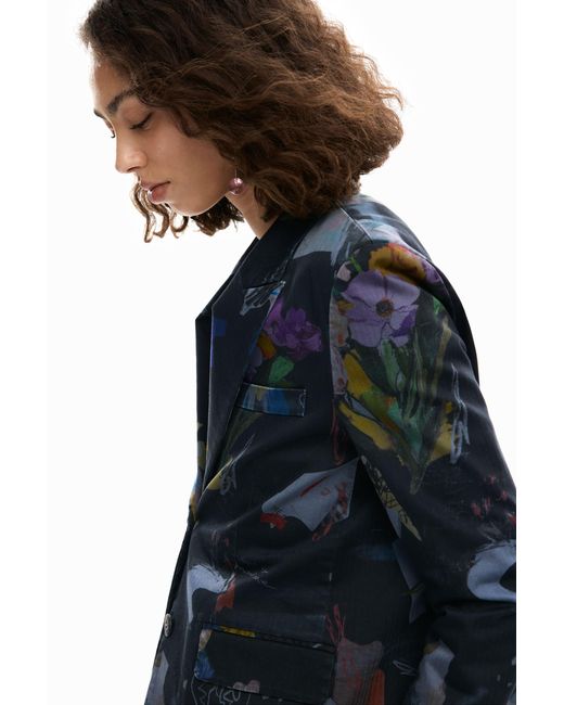 Desigual Blue Blazer Collage, Cotton