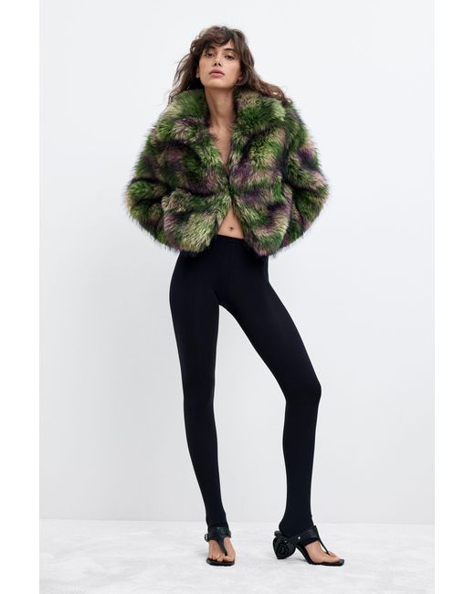 Desigual Green Synthetic Fur Coat Lacroix, Polyester