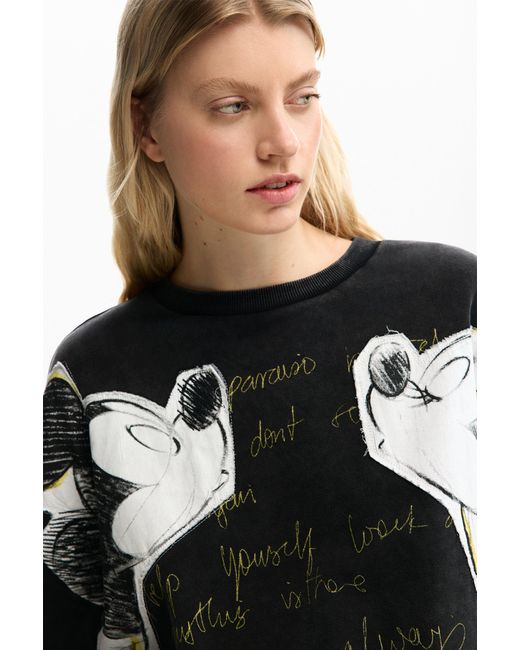 Desigual Black Sweatshirt Mickey Y Minnie Mouse, Cotton